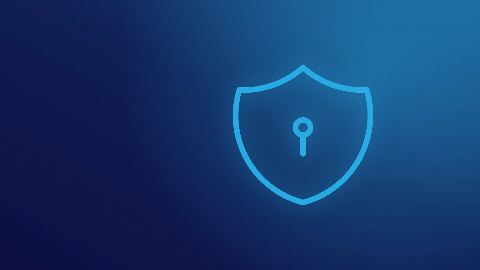 Illustration of a shield with a padlock, drawn in blue lines on a navy background.